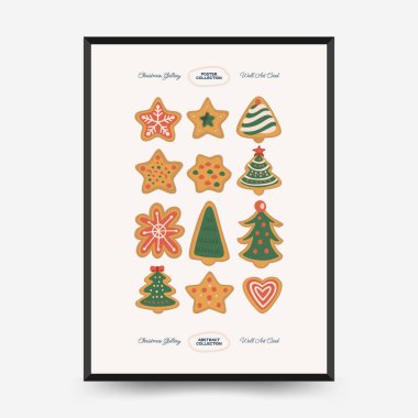 Mutlu Noeller ve mutlu yıllar dikey uçucu ya da poster şablonu. Modern trend Matisse minimal tarzı. Duvar kağıdı, duvar dekoru, baskı, kartpostal, kapak, şablon, pankart için el çizimi tasarımı.