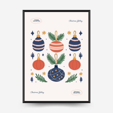 Mutlu Noeller ve mutlu yıllar dikey uçucu ya da poster şablonu. Modern trend Matisse minimal tarzı. Duvar kağıdı, duvar dekoru, baskı, kartpostal, kapak, şablon, pankart için el çizimi tasarımı.