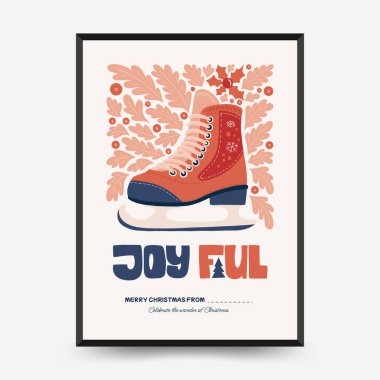 Mutlu Noeller ve mutlu yıllar dikey uçucu ya da poster şablonu. Modern trend Matisse minimal tarzı. Duvar kağıdı, duvar dekoru, baskı, kartpostal, kapak, şablon, pankart için el çizimi tasarımı.