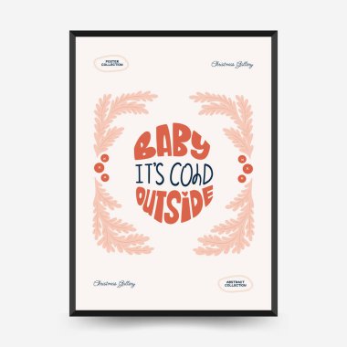 Mutlu Noeller ve mutlu yıllar dikey uçucu ya da poster şablonu. Modern trend Matisse minimal tarzı. Duvar kağıdı, duvar dekoru, baskı, kartpostal, kapak, şablon, pankart için el çizimi tasarımı.