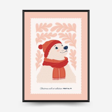 Mutlu Noeller ve mutlu yıllar dikey uçucu ya da poster şablonu. Modern trend Matisse minimal tarzı. Duvar kağıdı, duvar dekoru, baskı, kartpostal, kapak, şablon, pankart için el çizimi tasarımı.