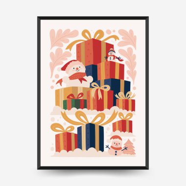 Mutlu Noeller ve mutlu yıllar dikey uçucu ya da poster şablonu. Modern trend Matisse minimal tarzı. Duvar kağıdı, duvar dekoru, baskı, kartpostal, kapak, şablon, pankart için el çizimi tasarımı.
