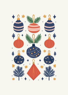 Mutlu Noeller ve mutlu yıllar illüstrasyonu. Modern moda minimal tarz. Duvar kağıdı, duvar dekoru, baskı, kartpostal, kapak, şablon, pankart için el çizimi tasarımı.