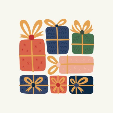 Mutlu Noeller ve mutlu yıllar illüstrasyonu. Modern moda minimal tarz. Duvar kağıdı, duvar dekoru, baskı, kartpostal, kapak, şablon, pankart için el çizimi tasarımı.