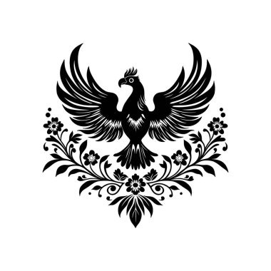 Büyülü soyut linocut çiçekler, kızlar ve süslü İskandinav tarzında mistik şeyler. El çizimi İllüstrasyon, Linocut Blok Yazısı.