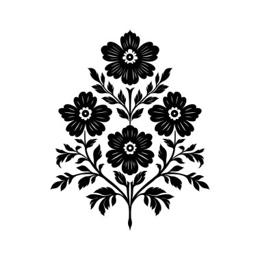 Büyülü soyut linocut çiçekler, kızlar ve süslü İskandinav tarzında mistik şeyler. El çizimi İllüstrasyon, Linocut Blok Yazısı.