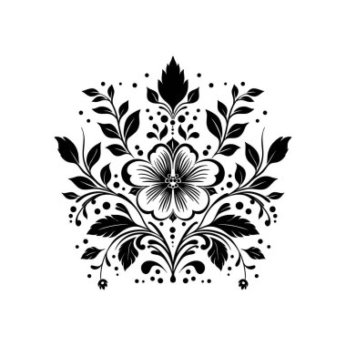 Büyülü soyut linocut çiçekler, kızlar ve süslü İskandinav tarzında mistik şeyler. El çizimi İllüstrasyon, Linocut Blok Yazısı.