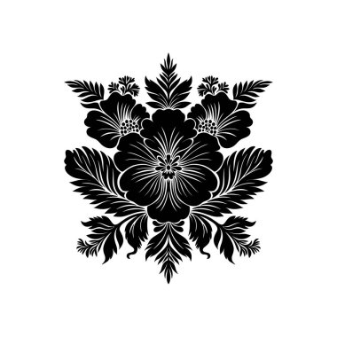 Büyülü soyut linocut çiçekler, kızlar ve süslü İskandinav tarzında mistik şeyler. El çizimi İllüstrasyon, Linocut Blok Yazısı.