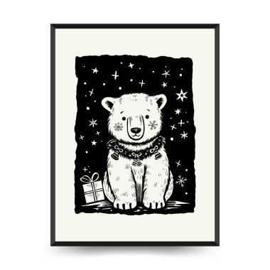 Mutlu Noeller ve mutlu yıllar dikey uçucu ya da poster şablonu. Modern trend Matisse minimal tarzı. Duvar kağıdı, duvar dekoru, baskı, kartpostal, kapak, şablon, pankart için el çizimi tasarımı.