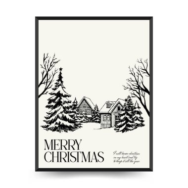 Mutlu Noeller ve mutlu yıllar dikey uçucu ya da poster şablonu. Modern trend Matisse minimal tarzı. Duvar kağıdı, duvar dekoru, baskı, kartpostal, kapak, şablon, pankart için el çizimi tasarımı.