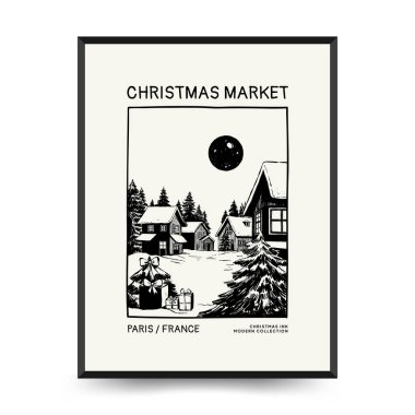 Mutlu Noeller ve mutlu yıllar dikey uçucu ya da poster şablonu. Modern trend Matisse minimal tarzı. Duvar kağıdı, duvar dekoru, baskı, kartpostal, kapak, şablon, pankart için el çizimi tasarımı.