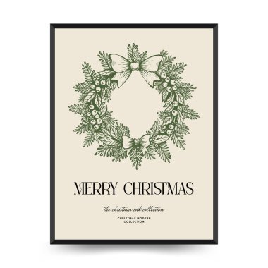 Mutlu Noeller ve mutlu yıllar dikey uçucu ya da poster şablonu. Modern trend Matisse minimal tarzı. Duvar kağıdı, duvar dekoru, baskı, kartpostal, kapak, şablon, pankart için el çizimi tasarımı.