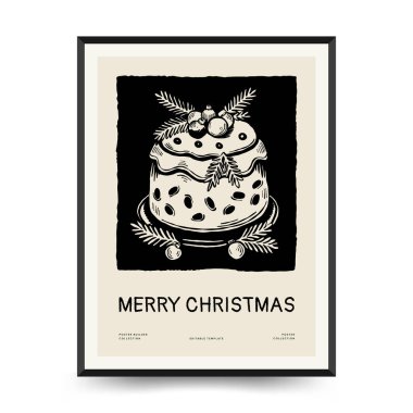 Mutlu Noeller ve mutlu yıllar dikey uçucu ya da poster şablonu. Modern trend Matisse minimal tarzı. Duvar kağıdı, duvar dekoru, baskı, kartpostal, kapak, şablon, pankart için el çizimi tasarımı.