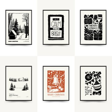 Mutlu Noeller ve mutlu yıllar dikey uçucu ya da poster şablonu. Modern trend Matisse minimal tarzı. Duvar kağıdı, duvar dekoru, baskı, kartpostal, kapak, şablon, pankart için el çizimi tasarımı.