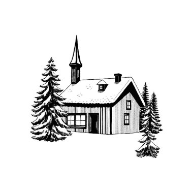 Mutlu Noeller ve mutlu yıllar illüstrasyonları, tebrik kartları, posterler, tatil örtüleri için. Xmas şenlikli linocut siyah el çizimi.