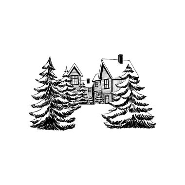 Mutlu Noeller ve mutlu yıllar illüstrasyonları, tebrik kartları, posterler, tatil örtüleri için. Xmas şenlikli linocut siyah el çizimi.