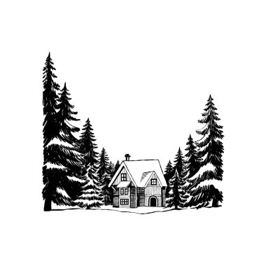 Mutlu Noeller ve mutlu yıllar illüstrasyonları, tebrik kartları, posterler, tatil örtüleri için. Xmas şenlikli linocut siyah el çizimi.