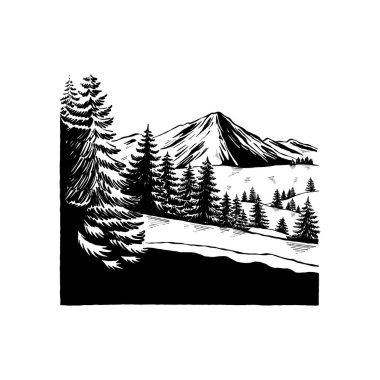 Mutlu Noeller ve mutlu yıllar illüstrasyonları, tebrik kartları, posterler, tatil örtüleri için. Xmas şenlikli linocut siyah el çizimi.