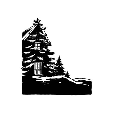 Mutlu Noeller ve mutlu yıllar illüstrasyonları, tebrik kartları, posterler, tatil örtüleri için. Xmas şenlikli linocut siyah el çizimi.