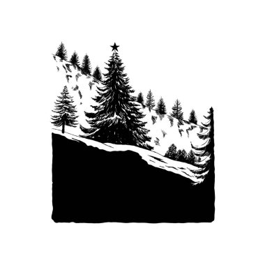 Mutlu Noeller ve mutlu yıllar illüstrasyonları, tebrik kartları, posterler, tatil örtüleri için. Xmas şenlikli linocut siyah el çizimi.