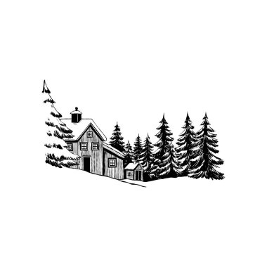 Mutlu Noeller ve mutlu yıllar illüstrasyonları, tebrik kartları, posterler, tatil örtüleri için. Xmas şenlikli linocut siyah el çizimi.