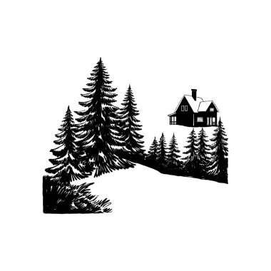 Mutlu Noeller ve mutlu yıllar illüstrasyonları, tebrik kartları, posterler, tatil örtüleri için. Xmas şenlikli linocut siyah el çizimi.