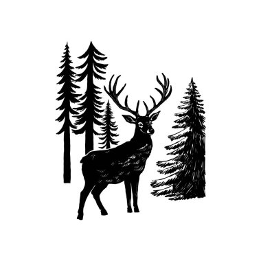 Mutlu Noeller ve mutlu yıllar illüstrasyonları, tebrik kartları, posterler, tatil örtüleri için. Xmas şenlikli linocut siyah el çizimi.