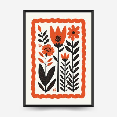 Soyut folk İskandinav sanat posterleri şablonu. Modern moda minimal tarz. Tropik orman. Duvar kağıdı, duvar dekoru, baskı, kartpostal, kapak, şablon, pankart için el çizimi tasarımı. 