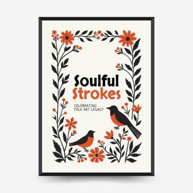 Soyut folk İskandinav sanat posterleri şablonu. Modern moda minimal tarz. Tropik orman. Duvar kağıdı, duvar dekoru, baskı, kartpostal, kapak, şablon, pankart için el çizimi tasarımı. 