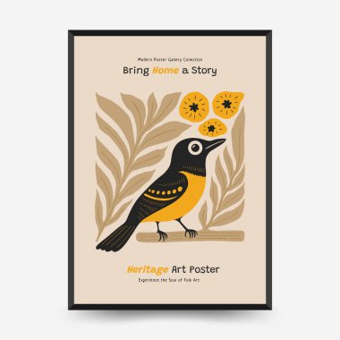 Soyut folk İskandinav sanat posterleri şablonu. Modern moda minimal tarz. Tropik orman. Duvar kağıdı, duvar dekoru, baskı, kartpostal, kapak, şablon, pankart için el çizimi tasarımı. 