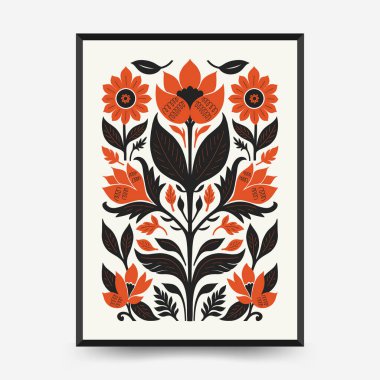 Soyut folk İskandinav sanat posterleri şablonu. Modern moda minimal tarz. Tropik orman. Duvar kağıdı, duvar dekoru, baskı, kartpostal, kapak, şablon, pankart için el çizimi tasarımı. 