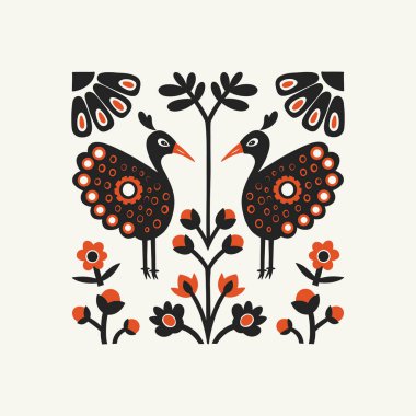 Soyut folk İskandinav sanat posterleri şablonu. Modern moda minimal tarz. Duvar kağıdı, duvar dekoru, baskı, kartpostal, kapak, şablon, pankart için el çizimi tasarımı. 