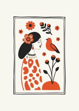 Soyut folk İskandinav sanat posterleri şablonu. Modern moda minimal tarz. Duvar kağıdı, duvar dekoru, baskı, kartpostal, kapak, şablon, pankart için el çizimi tasarımı. 