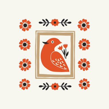 Soyut folk İskandinav sanat posterleri şablonu. Modern moda minimal tarz. Duvar kağıdı, duvar dekoru, baskı, kartpostal, kapak, şablon, pankart için el çizimi tasarımı. 