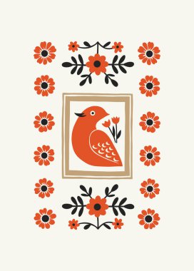 Soyut folk İskandinav sanat posterleri şablonu. Modern moda minimal tarz. Duvar kağıdı, duvar dekoru, baskı, kartpostal, kapak, şablon, pankart için el çizimi tasarımı. 