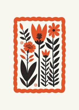 Soyut folk İskandinav sanat posterleri şablonu. Modern moda minimal tarz. Duvar kağıdı, duvar dekoru, baskı, kartpostal, kapak, şablon, pankart için el çizimi tasarımı. 