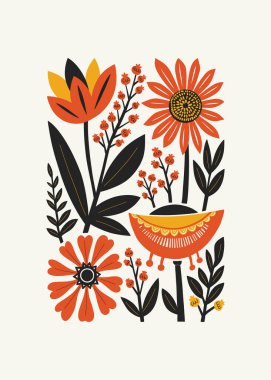 Soyut folk İskandinav sanat posterleri şablonu. Modern moda minimal tarz. Duvar kağıdı, duvar dekoru, baskı, kartpostal, kapak, şablon, pankart için el çizimi tasarımı. 