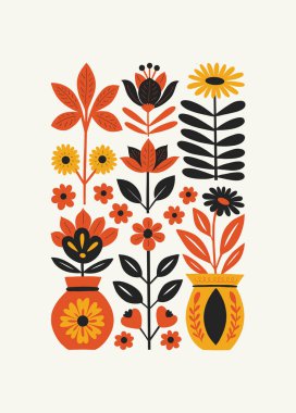 Soyut folk İskandinav sanat posterleri şablonu. Modern moda minimal tarz. Duvar kağıdı, duvar dekoru, baskı, kartpostal, kapak, şablon, pankart için el çizimi tasarımı. 