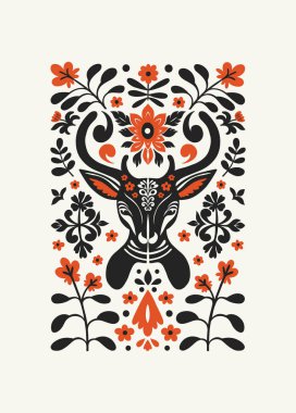 Soyut folk İskandinav sanat posterleri şablonu. Modern moda minimal tarz. Duvar kağıdı, duvar dekoru, baskı, kartpostal, kapak, şablon, pankart için el çizimi tasarımı. 