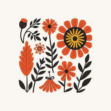 Soyut folk İskandinav sanat posterleri şablonu. Modern moda minimal tarz. Duvar kağıdı, duvar dekoru, baskı, kartpostal, kapak, şablon, pankart için el çizimi tasarımı. 