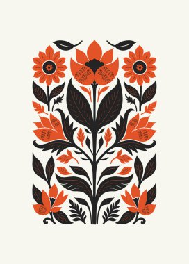 Soyut folk İskandinav sanat posterleri şablonu. Modern moda minimal tarz. Duvar kağıdı, duvar dekoru, baskı, kartpostal, kapak, şablon, pankart için el çizimi tasarımı. 