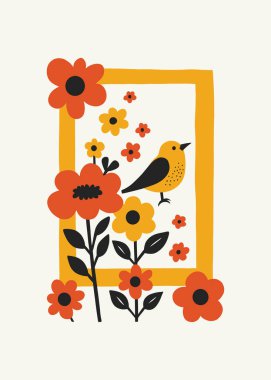 Soyut folk İskandinav sanat posterleri şablonu. Modern moda minimal tarz. Duvar kağıdı, duvar dekoru, baskı, kartpostal, kapak, şablon, pankart için el çizimi tasarımı. 