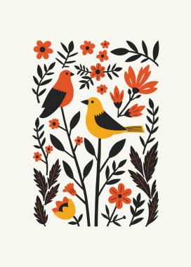 Soyut folk İskandinav sanat posterleri şablonu. Modern moda minimal tarz. Duvar kağıdı, duvar dekoru, baskı, kartpostal, kapak, şablon, pankart için el çizimi tasarımı. 