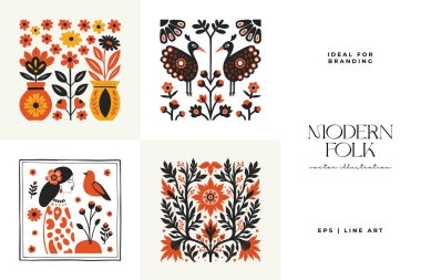 Abstract folk nordic art posters template. Modern trendy minimal style. Hand drawn design for wallpaper, wall decor, print, postcard, cover, template, banner.  clipart