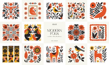 Abstract folk nordic art posters template. Modern trendy minimal style. Hand drawn design for wallpaper, wall decor, print, postcard, cover, template, banner.  clipart