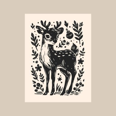 Mutlu Noeller ve mutlu yıllar dikey uçucu ya da poster şablonu. Modern trend Matisse minimal tarzı. Duvar kağıdı, duvar dekoru, baskı, kartpostal, kapak, şablon, pankart için el çizimi tasarımı.