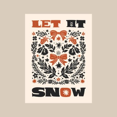 Mutlu Noeller ve mutlu yıllar dikey uçucu ya da poster şablonu. Modern trend Matisse minimal tarzı. Duvar kağıdı, duvar dekoru, baskı, kartpostal, kapak, şablon, pankart için el çizimi tasarımı.