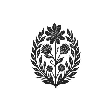 Botanik çizimi. Minimum bitki logosu, botanik çizim çizimi, çayır yeşilliği, yaprak ve çiçek açan soyut çizim elemanları koleksiyonu, kırsal dal. 