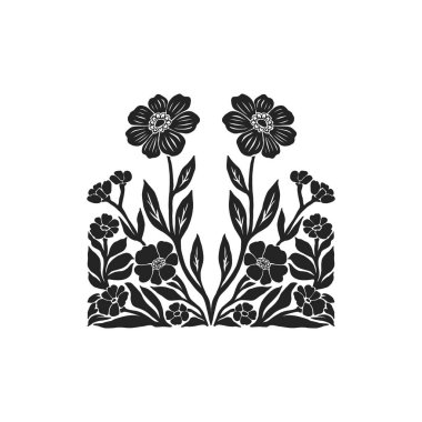 Botanik çizimi. Minimum bitki logosu, botanik çizim çizimi, çayır yeşilliği, yaprak ve çiçek açan soyut çizim elemanları koleksiyonu, kırsal dal. 