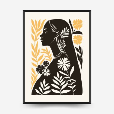 Modern Linocut Romantik, Sevgililer Günü blok baskı dikey el ilanı veya poster şablonu. Aşk el çizimi moda illüstrasyon.